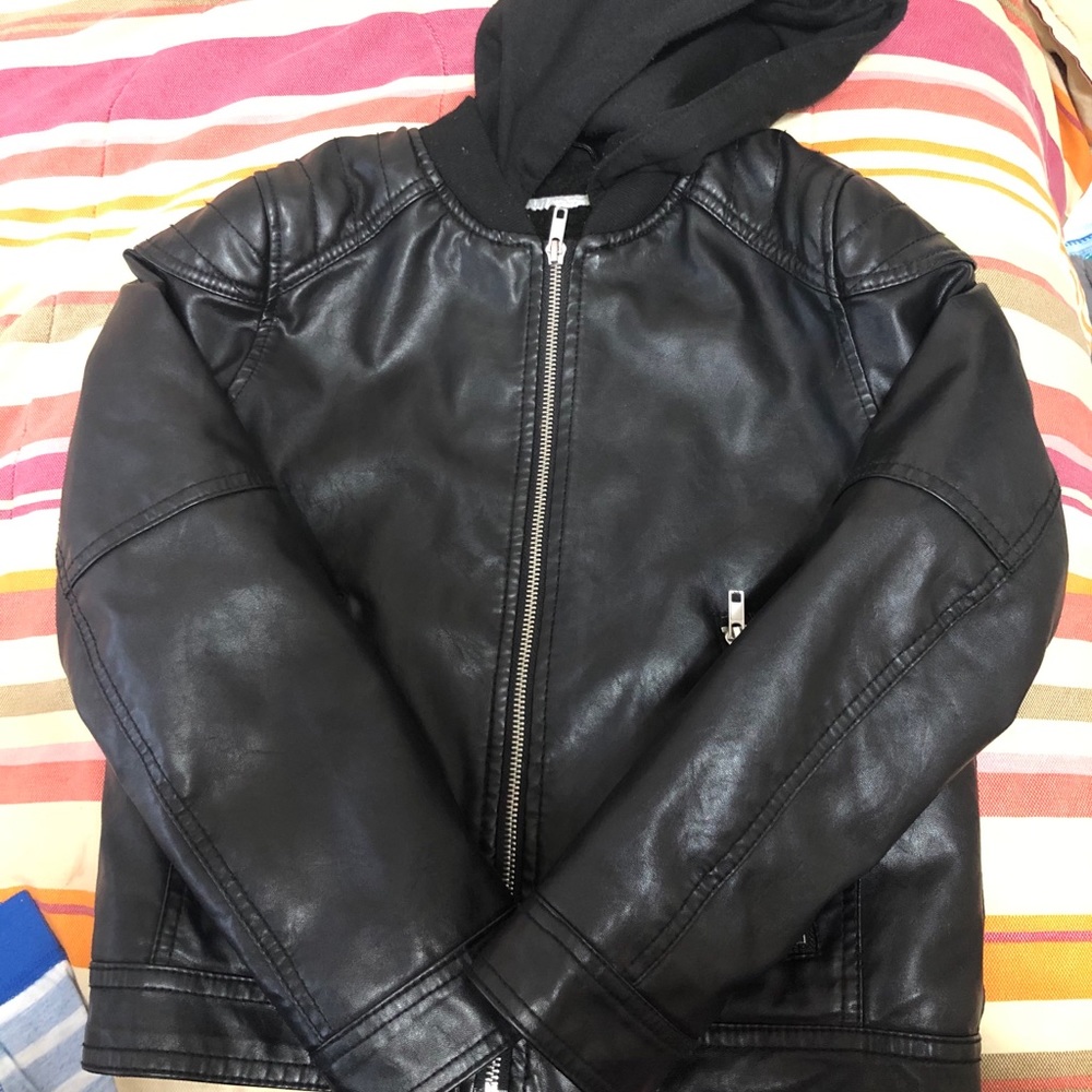 Boys faux Leather jacket w/hood